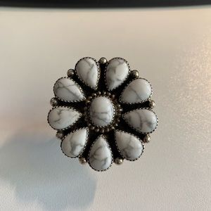 Sterling Silver 925 White Howlite Flower Cluster Ring